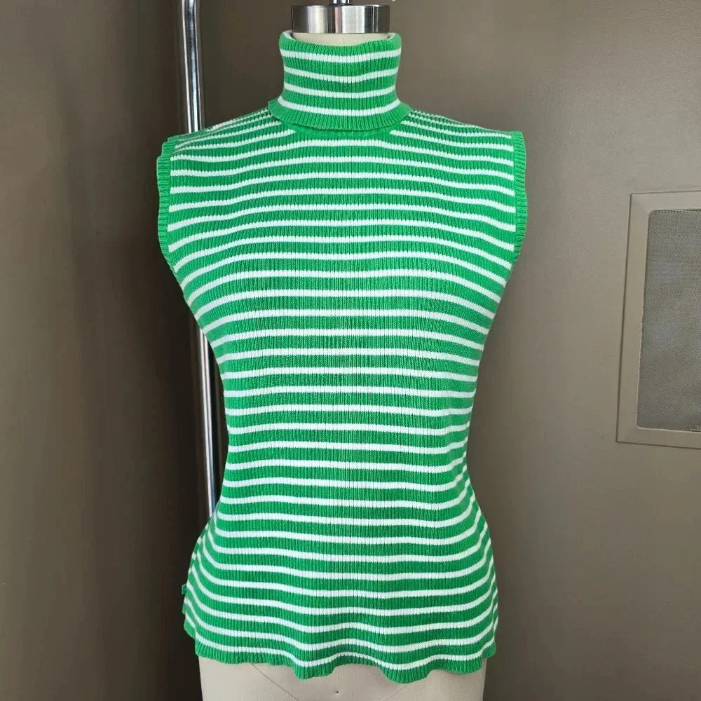 Ralph Lauren Turtle Neck Sleevless Knit Green Top/Sweater 100% Cotton Logo Sz XL